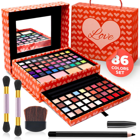 2-Tier Makeup for Teens 10-12 - Kids Makeup Kit for Girl, Real Washable Makeup for Teen Girls or Women - Non Toxic Makeup Gift Set 86 Colors Full Makeup Starter Kit for Teenagers