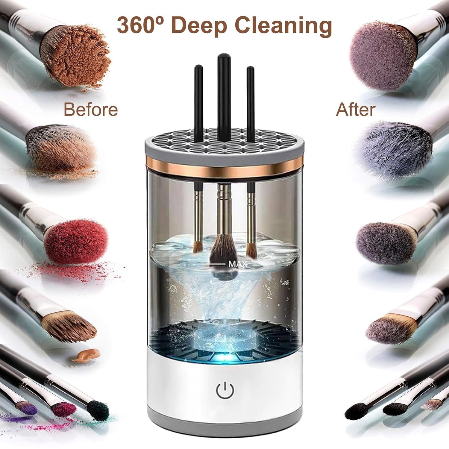 3 in 1 Electric Makeup Brush Cleaner, Automatic Cosmetic Brush Cleaner Machine with Makeup Brush Cleaning Mat, Portable Beauty Blender Cleaner Tools for All Size Makeup Brush